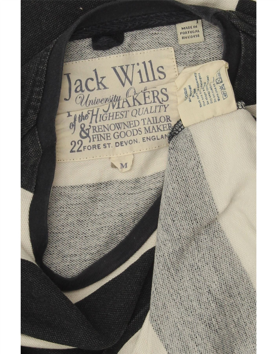 JACK WILLS Top masculino de manga comprida médio algodão listrado azul marinho