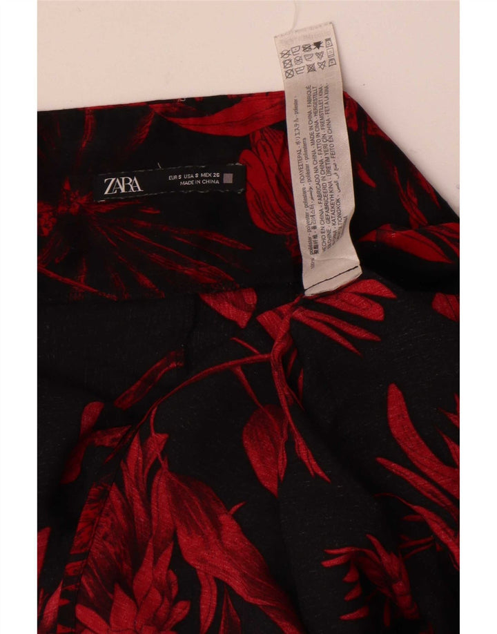 Mini saia feminina Zara pequena W26 poliéster floral preto