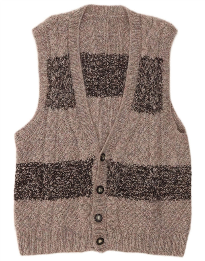 Suéter cardigã masculino vintage sem mangas grande bloco colorido cinza