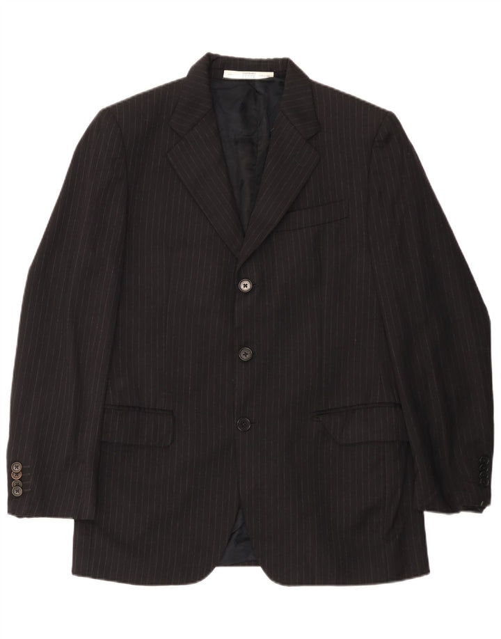 Jaqueta blazer masculina de 3 botões Gianfranco Ferre IT 48 risca de giz preta média