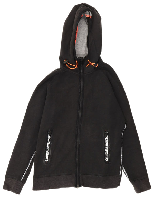 Suéter feminino Superdry com capuz e zíper gráfico UK 14 algodão preto médio