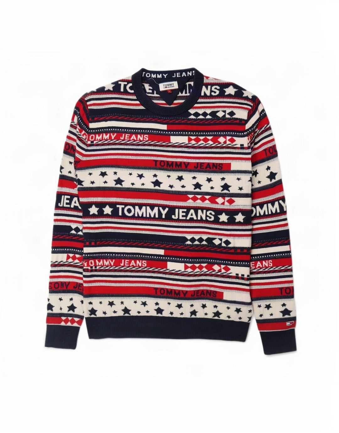 Tommy Hilfiger Suéter masculino com gola redonda, grande listrado multicolorido