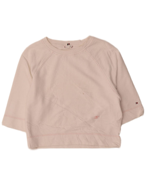 Tommy Hilfiger moletom feminino manga 3/4 jumper UK 14 médio branco
