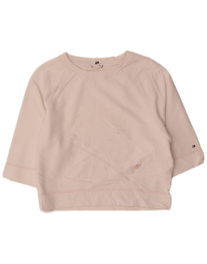 Tommy Hilfiger moletom feminino manga 3/4 jumper UK 14 médio branco