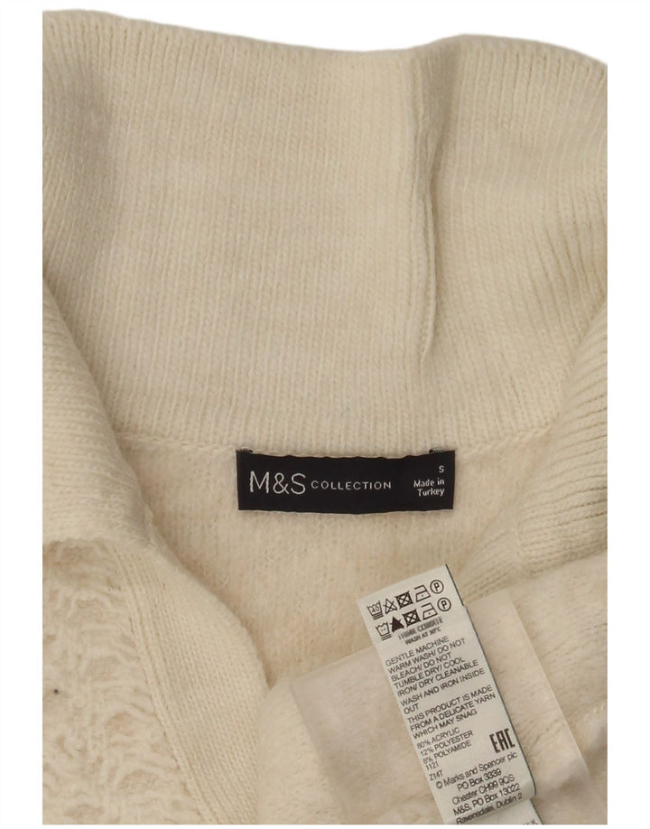Suéter feminino Marks & Spencer com gola polo oversized Reino Unido 10 pequeno branco