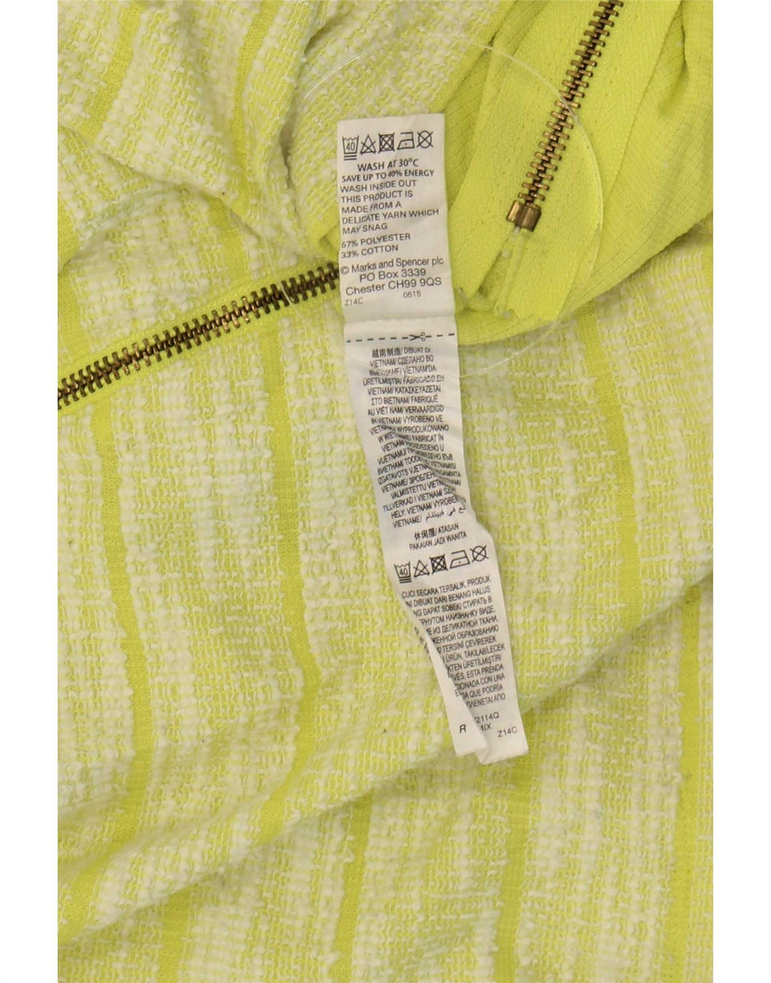 Top feminino Marks & Spencer manga 3/4 Reino Unido 14 poliéster listrado verde grande