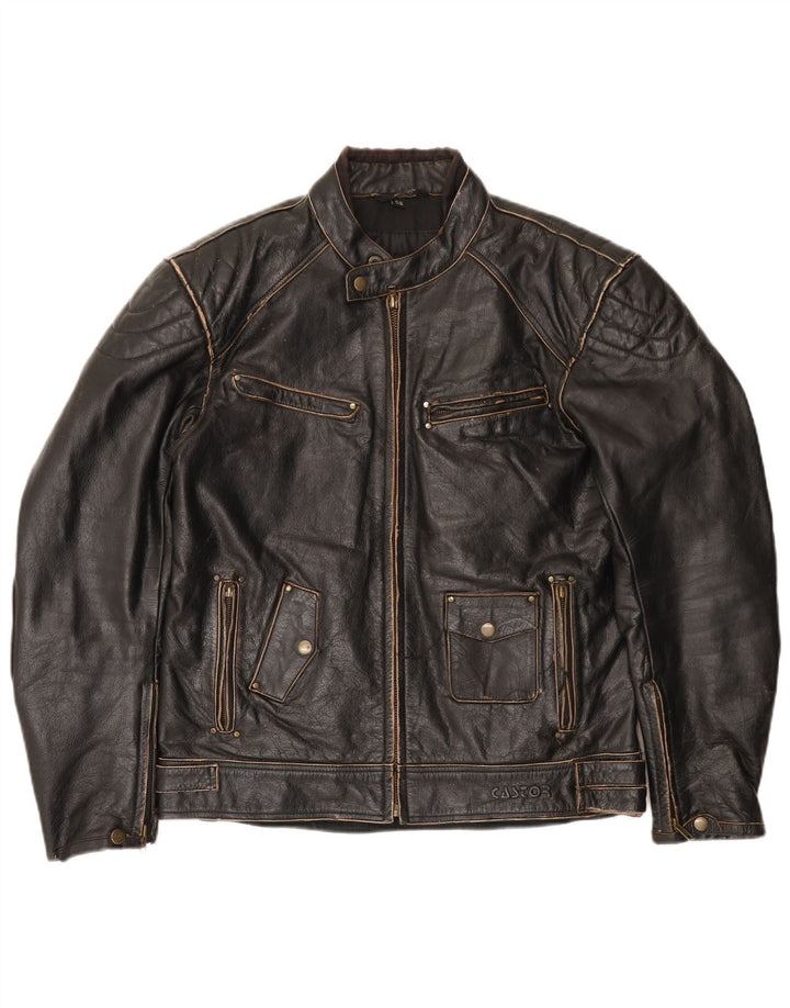 Jaqueta masculina vintage de couro Racer EU 52 XL couro preto