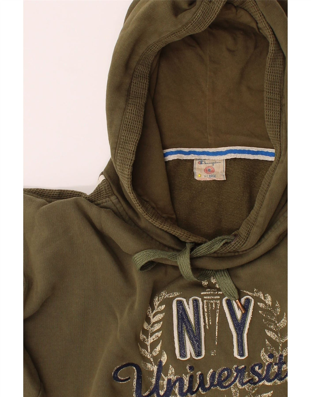 CHAMPION Mens Graphic Hoodie Jumper XL Khaki Cotton Vintage Champion and Second-Hand Champion from Messina Hembry 