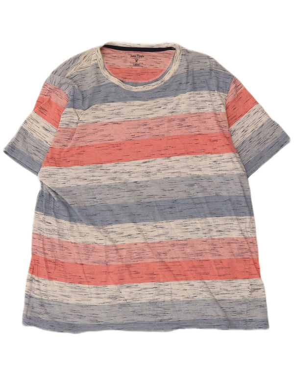James Pringle Camiseta masculina grande de algodão listrado multicolorido