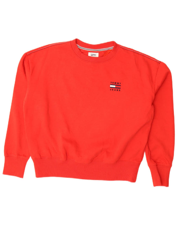 Tommy Hilfiger moletom feminino oversized jumper Reino Unido 10 pequeno algodão vermelho
