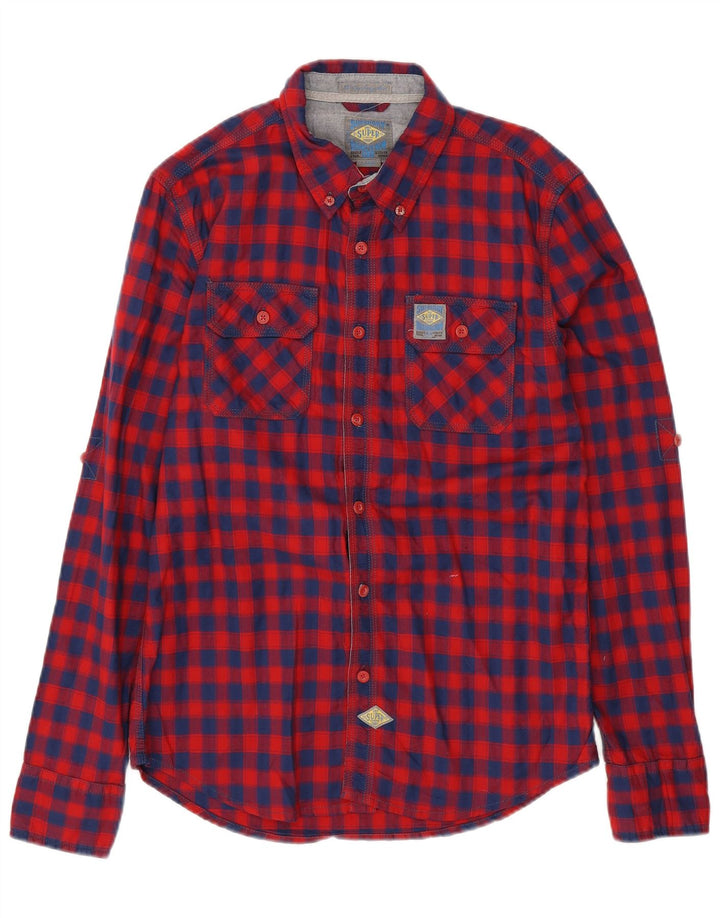 Camisa masculina de flanela SUPERDRY grande algodão xadrez vermelho