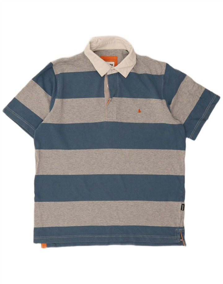 Camisa polo masculina de rugby Musto algodão listrado azul médio
