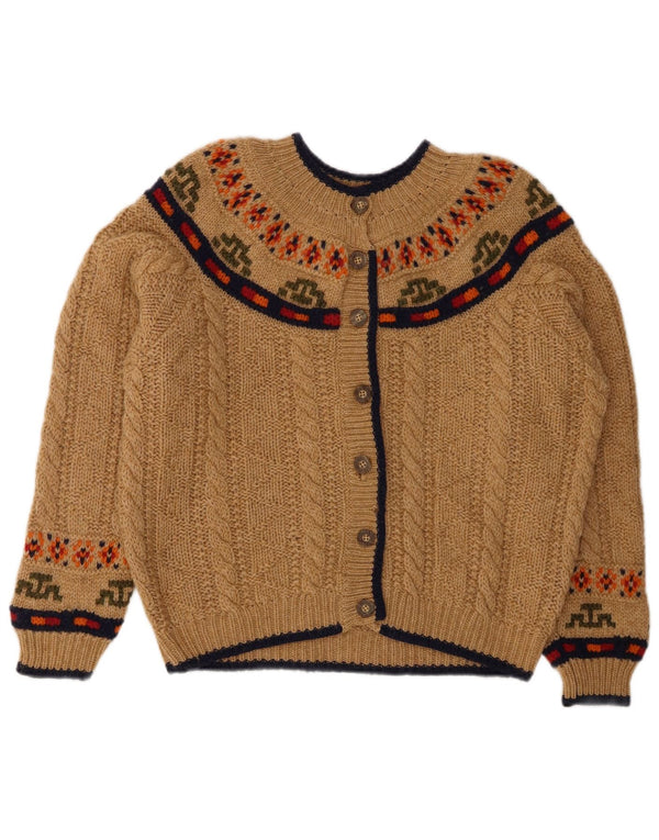 Suéter cardigã feminino BENETTON UK 14 grande bege Fair Isle