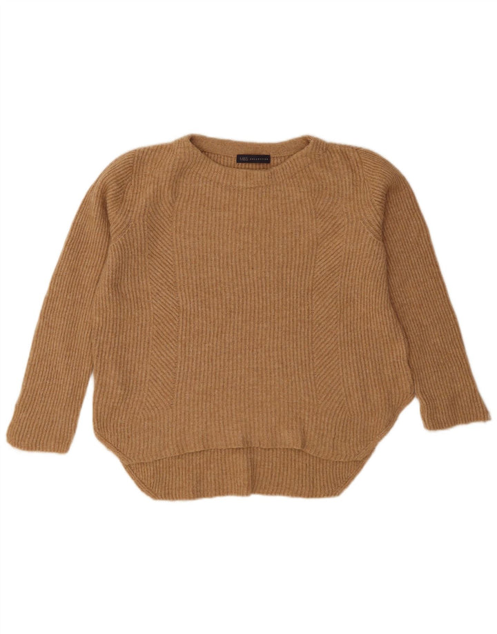 Suéter feminino Marks & Spencer com gola canoa Reino Unido 14 grande bege poliamida