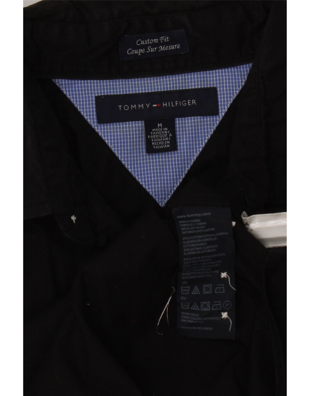 Tommy Hilfiger Mens Custom Fit Camisa Médio Algodão Preto
