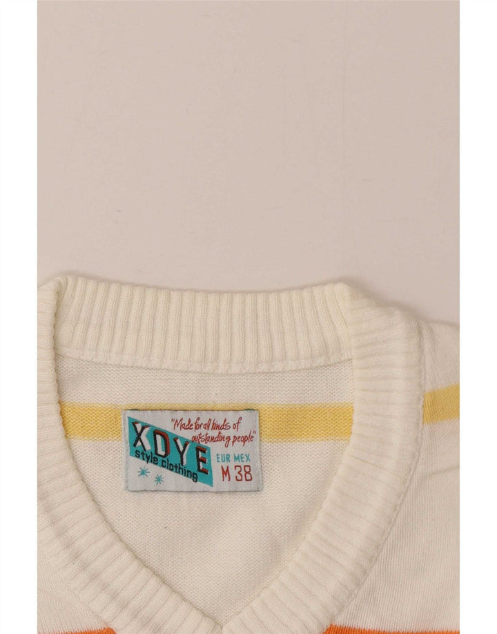Suéter masculino XDYE com decote em V médio listrado branco