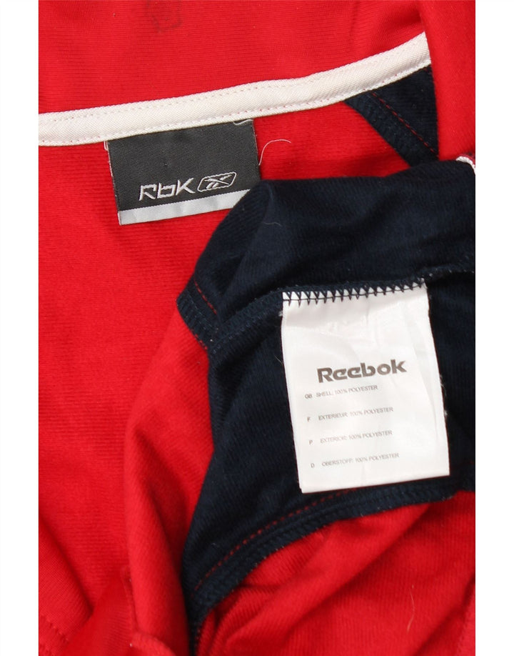 Reebok Womens Tracksuit Top Jacket UK 14 Medium Red Colourblock Poliéster