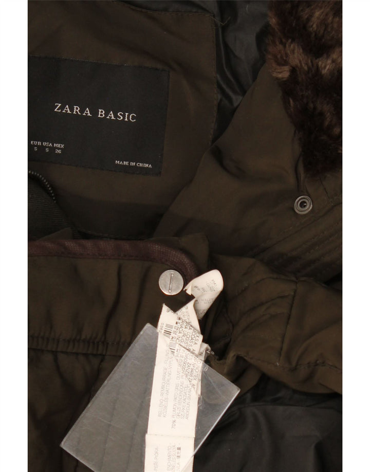 Casaco acolchoado feminino Zara UK 10 pequeno acrílico cáqui