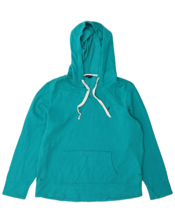 Suéter com capuz feminino Nautica UK 14 algodão turquesa médio