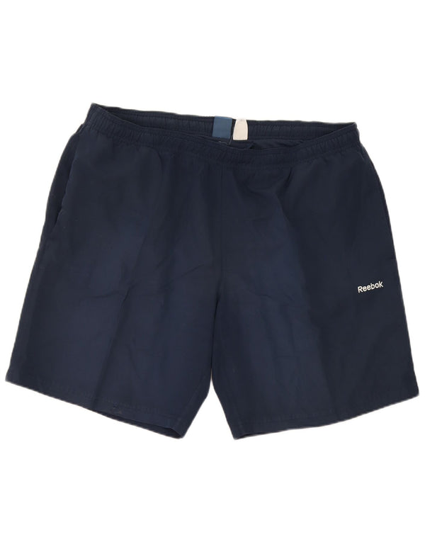 Shorts esportivos masculinos Reebok grande poliéster azul marinho