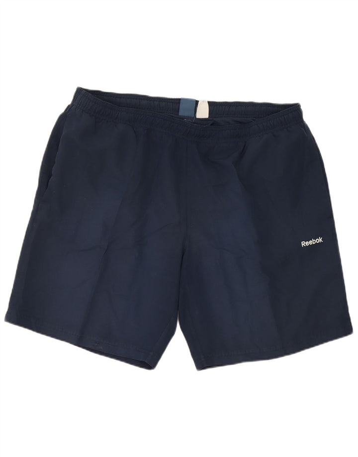 Shorts esportivos masculinos Reebok grande poliéster azul marinho