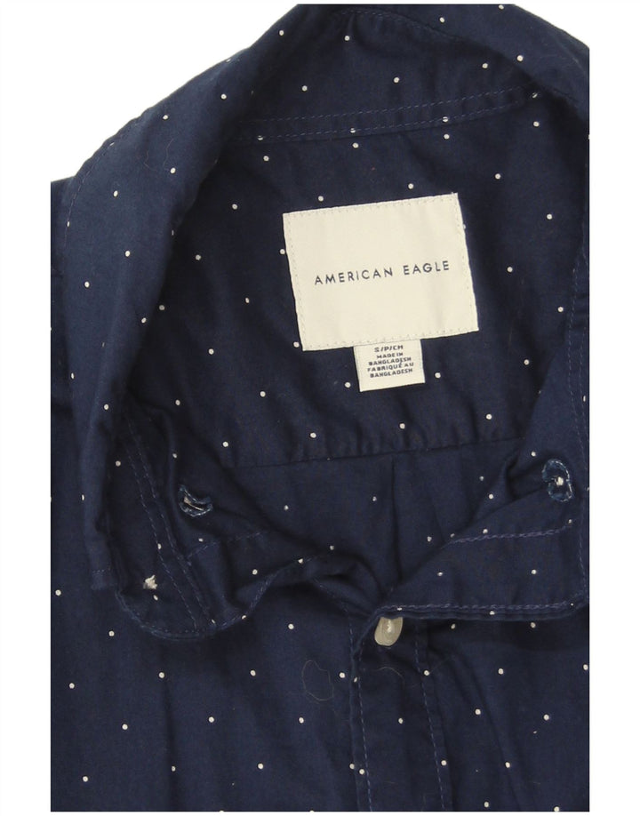 Camisa masculina American Eagle pequena algodão manchado azul marinho