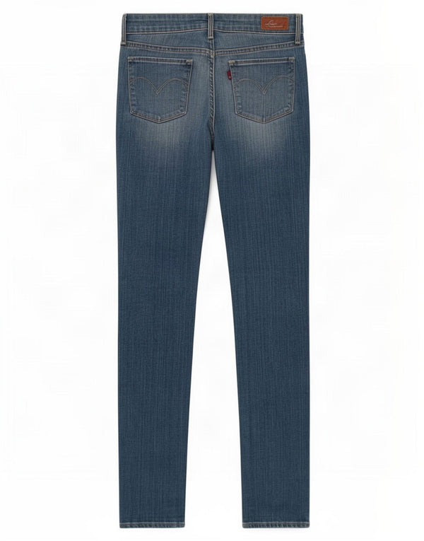 Calça jeans feminina Levi's ligeiramente curvilínea W28 L31 azul algodão