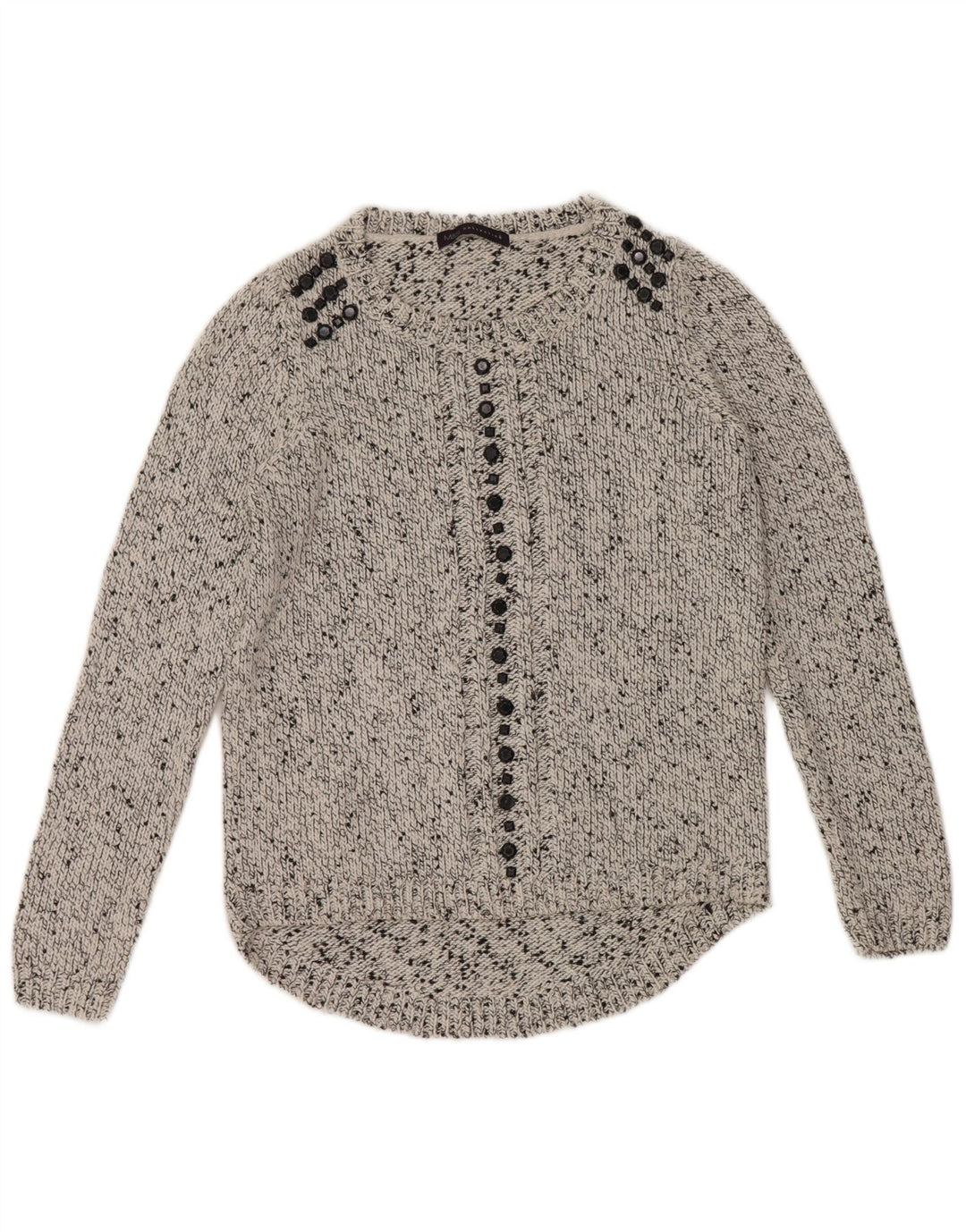 Suéter feminino Marks & Spencer com gola canoa Reino Unido 12 cinza médio manchado