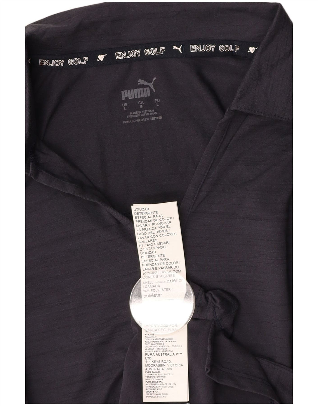 Camisa polo feminina PUMA UK 14 grande poliéster manchado azul marinho