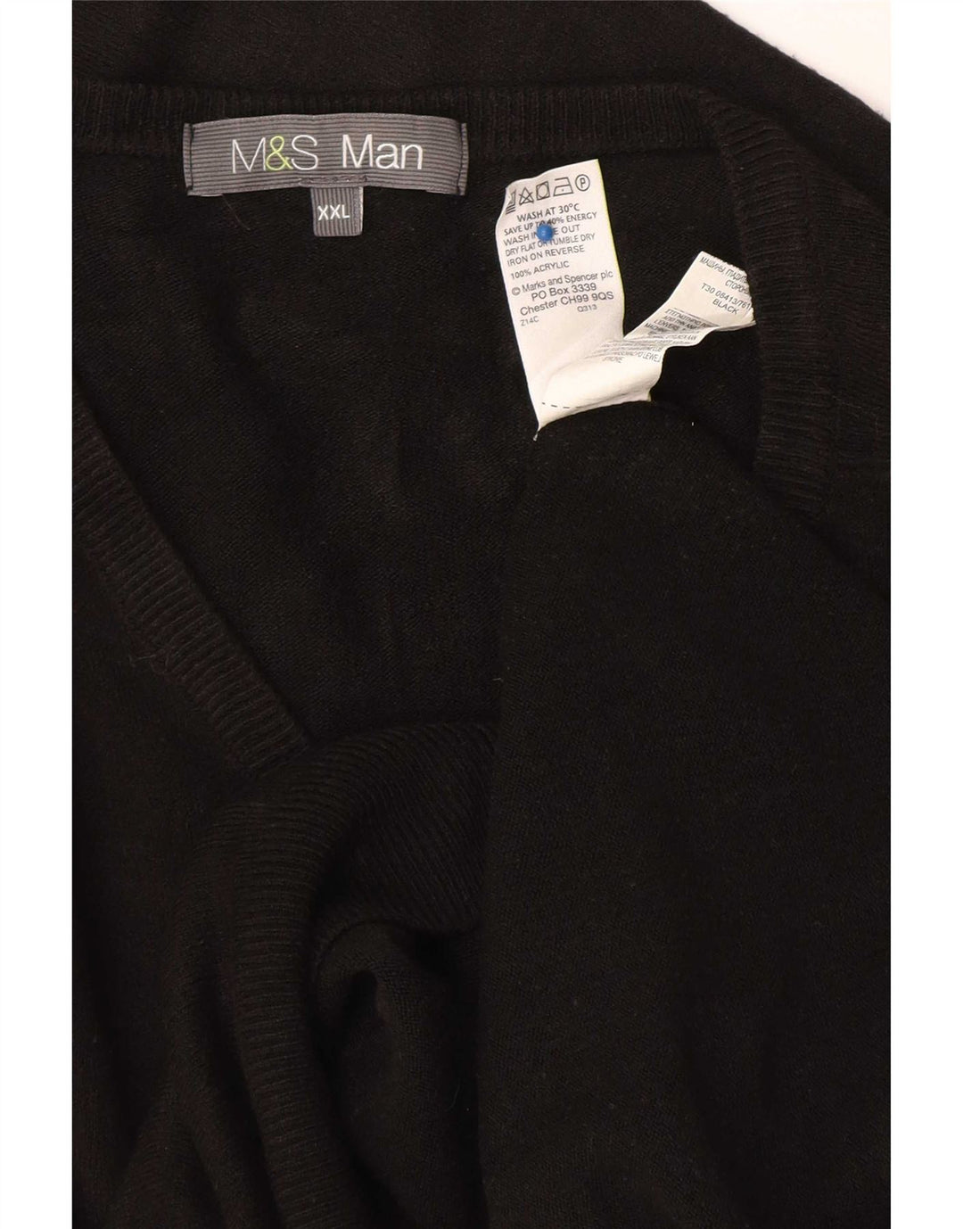Suéter masculino Marks & Spencer com decote em V 2XL acrílico preto
