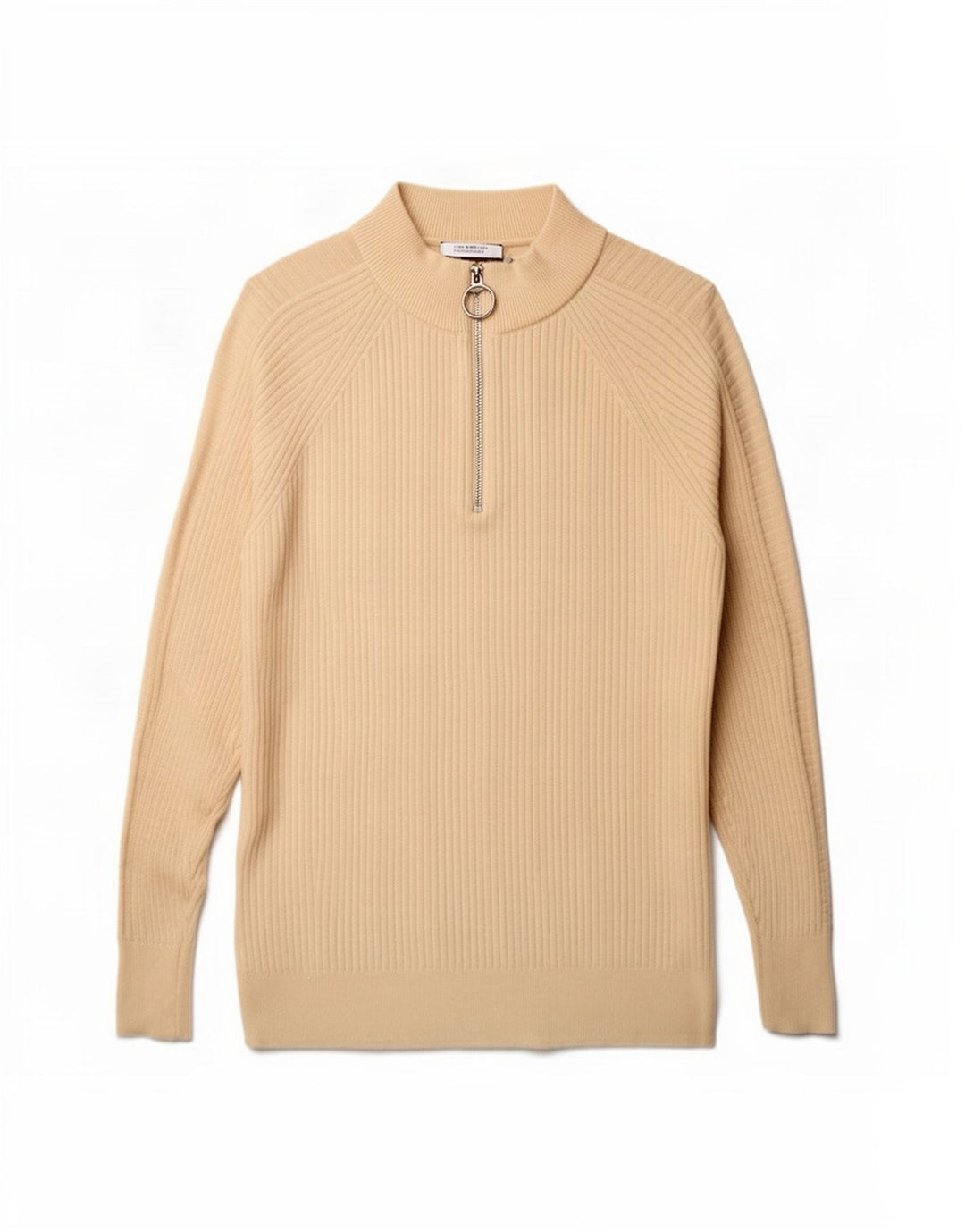 Suéter feminino Marks & Spencer com zíper e gola grande Reino Unido 10 pequeno bege