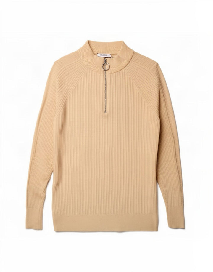 Suéter feminino Marks & Spencer com zíper e gola grande Reino Unido 10 pequeno bege
