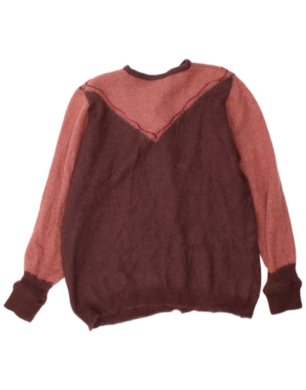 Suéter cardigã feminino vintage UK 18 XL marrom colorblock
