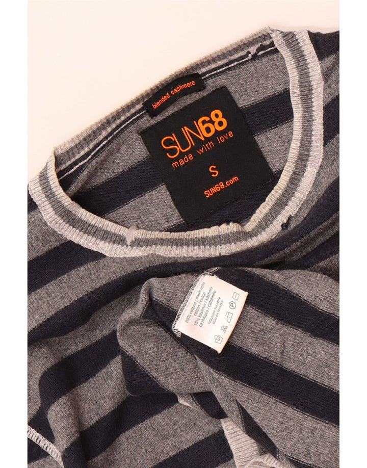 Suéter masculino Sun68 com gola redonda e algodão listrado cinza pequeno