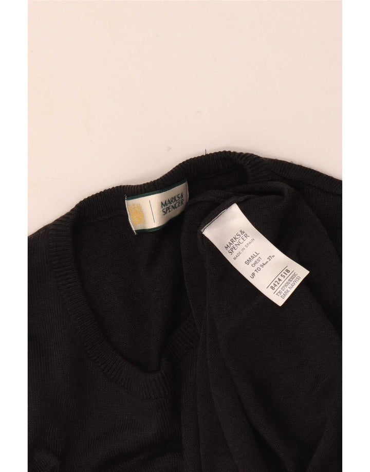 Suéter masculino Marks & Spencer com gola redonda, pequeno acrílico azul marinho