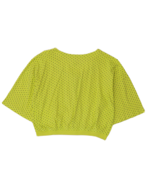 Blusa feminina vintage manga curta cropped UK 14 grande amarelo manchado