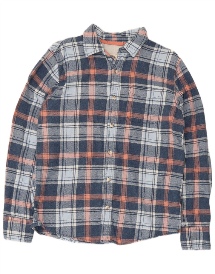 Camisa masculina de flanela Fat Face pequena de algodão xadrez azul