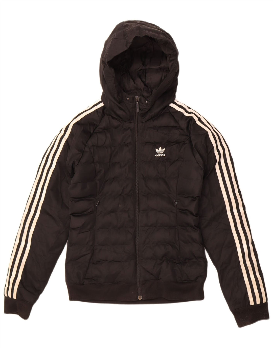 Casaco acolchoado com capuz feminino Adidas UK 6 XS preto poliéster