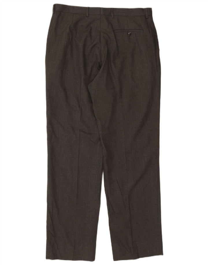 Calça masculina de terno reto Marks & Spencer W34 L33 cinza poliéster