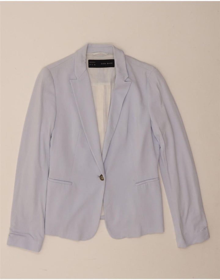 Jaqueta blazer feminina Zara com 1 botão Reino Unido 14 grande azul viscose