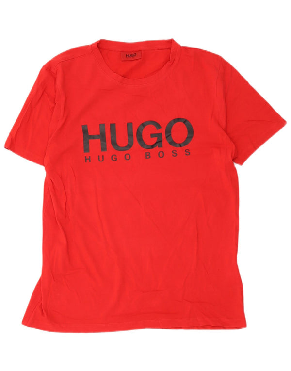 Hugo Boss Mens Graphic T-Shirt Top Pequeno Algodão Vermelho