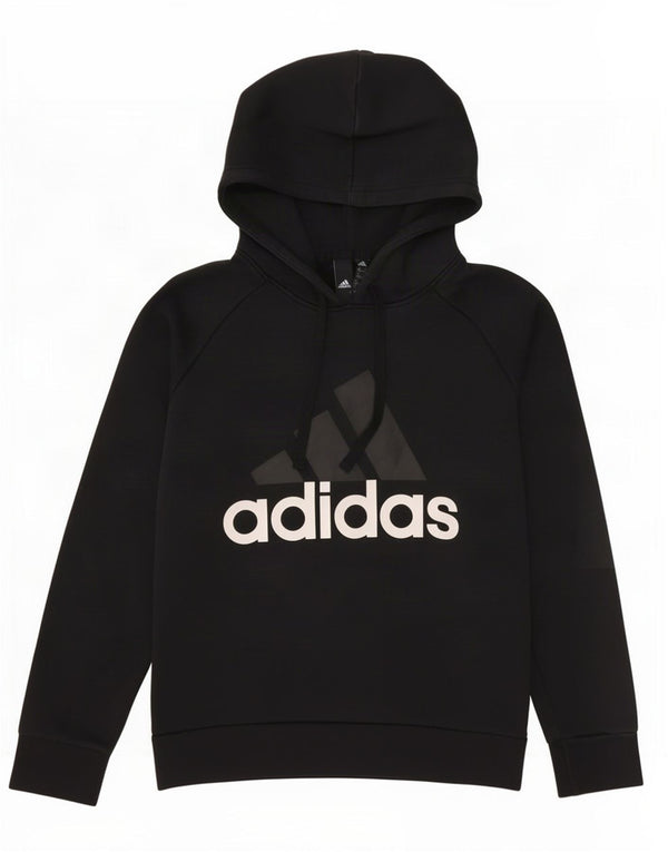 Adidas Womens Graphic Hoodie Jumper UK 12/14 Médio Algodão Preto