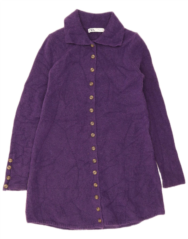 Suéter cardigã feminino Zara Longline UK 10 poliéster roxo pequeno