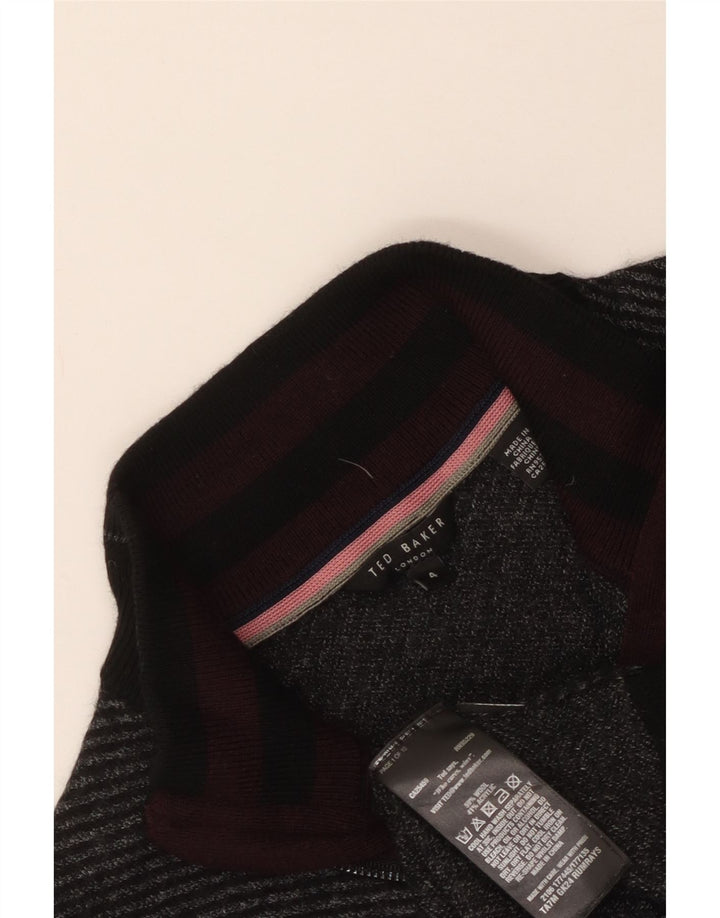 Suéter feminino Ted Baker com zíper e gola alta tamanho 4 grande lã cinza