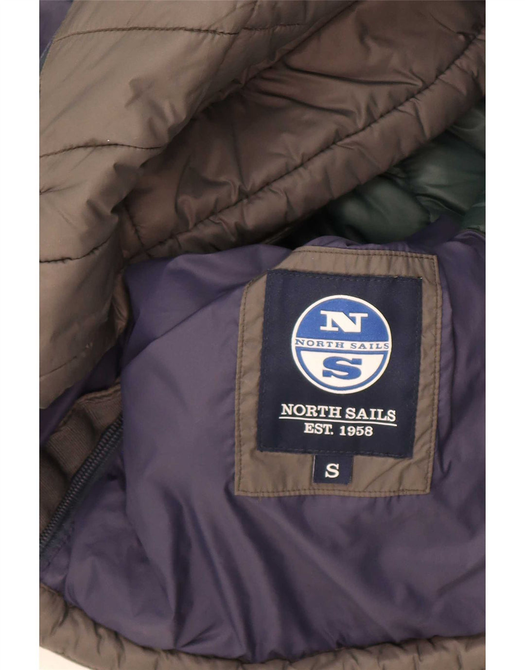 Jaqueta masculina acolchoada com capuz North Sails UK 36 pequena cinza nylon