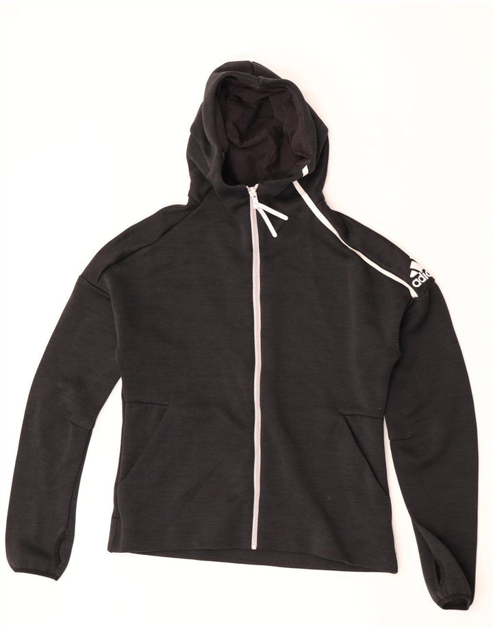 Suéter adidas feminino com capuz e zíper Reino Unido 16 grande poliéster preto