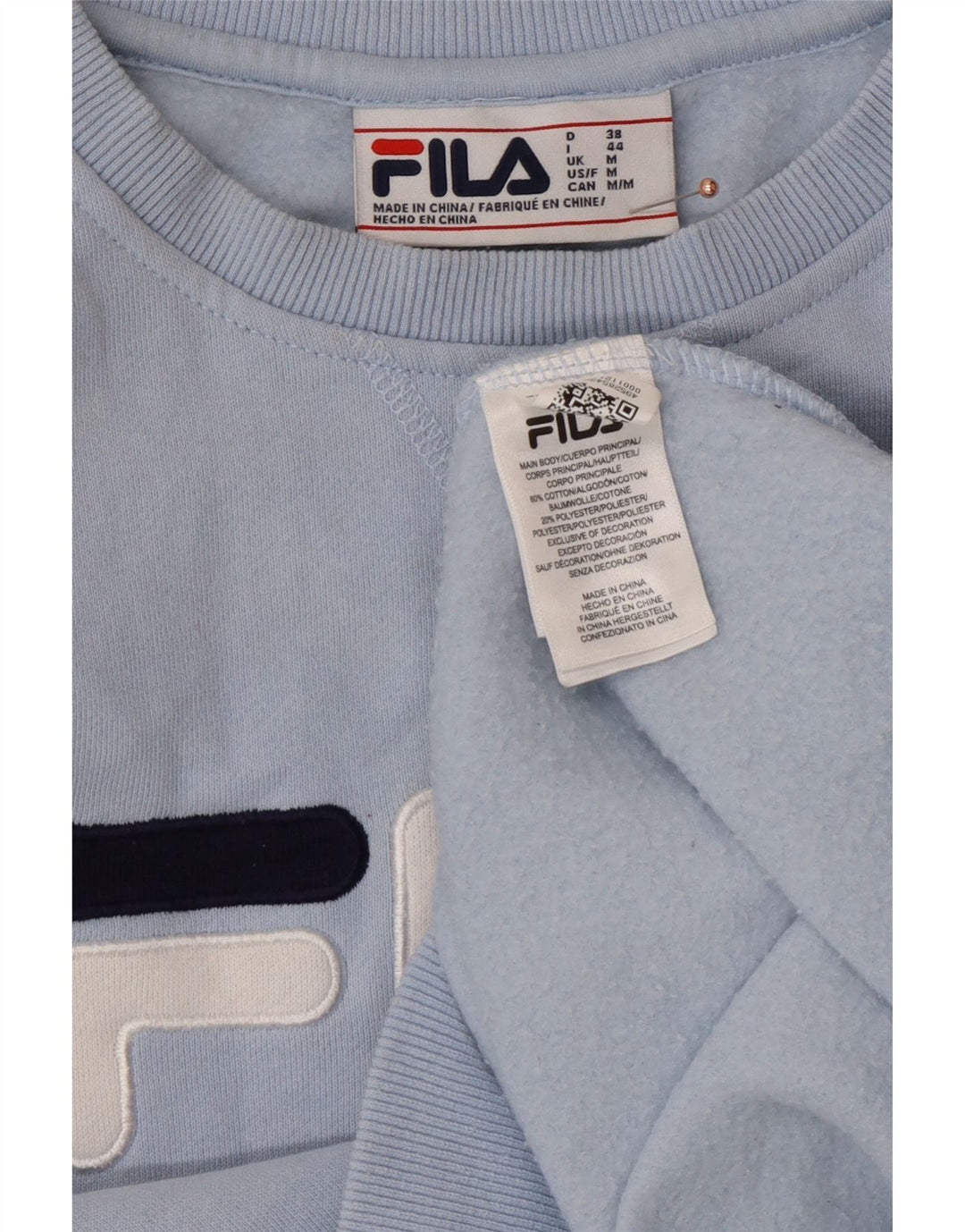 FILA moletom gráfico feminino jumper UK 14 algodão colorblock azul médio