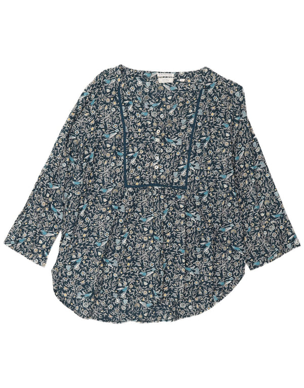 Blusa feminina de manga 3/4 Fat Face UK 16 grande algodão floral azul marinho