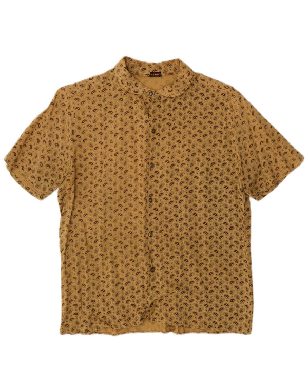Camisa masculina vintage de manga curta médio bege Paisley