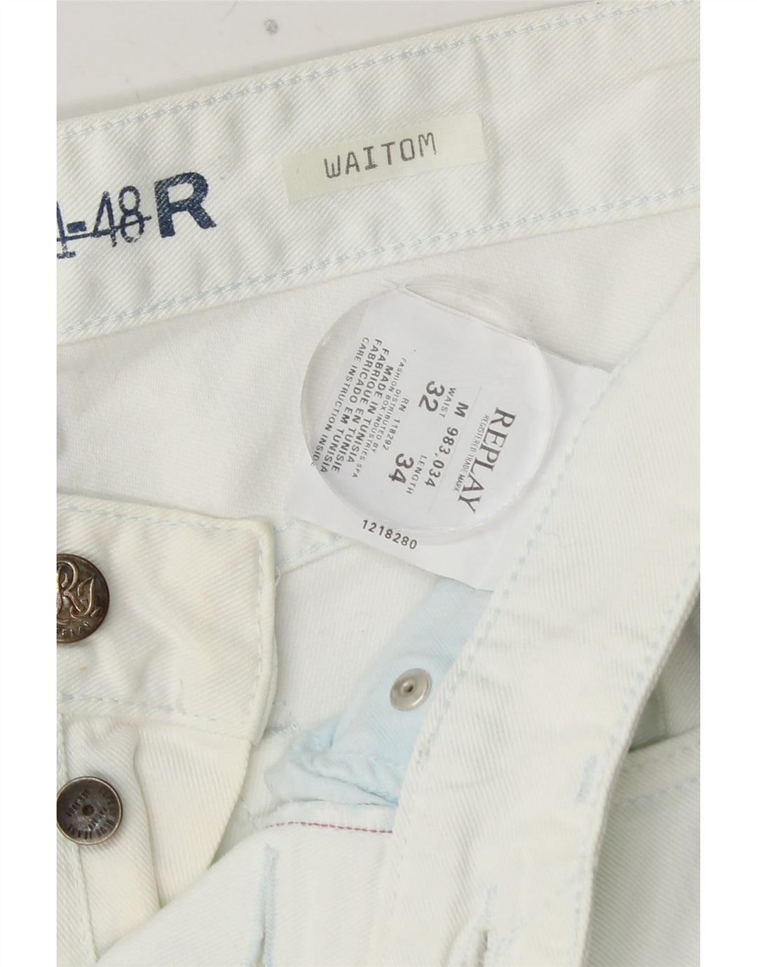 REPLAY Mens Waitom Straight Jeans W32 L34 Algodão Branco